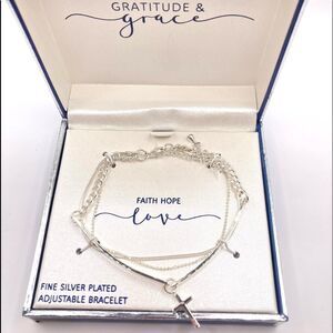 Gratitude & Grace Sterling Silver Plated Multi Strand Cross Bracelet